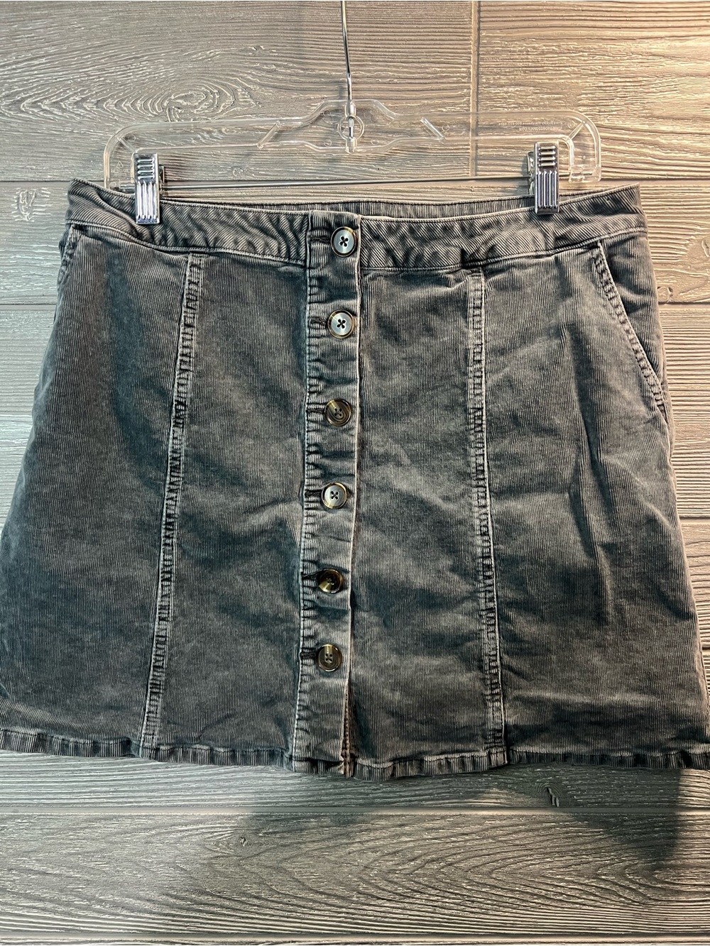MaWomen's Washed Black Button-Front A-Line Skirt